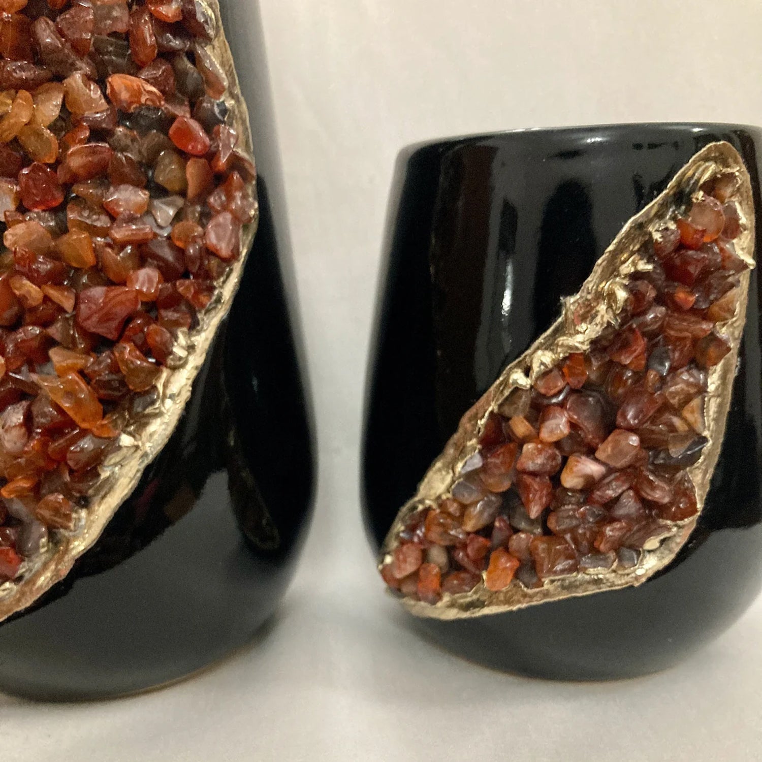 Black and Gold Ceramic Vase/Planter/Pot/Wine Goblet/Mug with Red Semi-precious Agate Crystal Gemstones-2