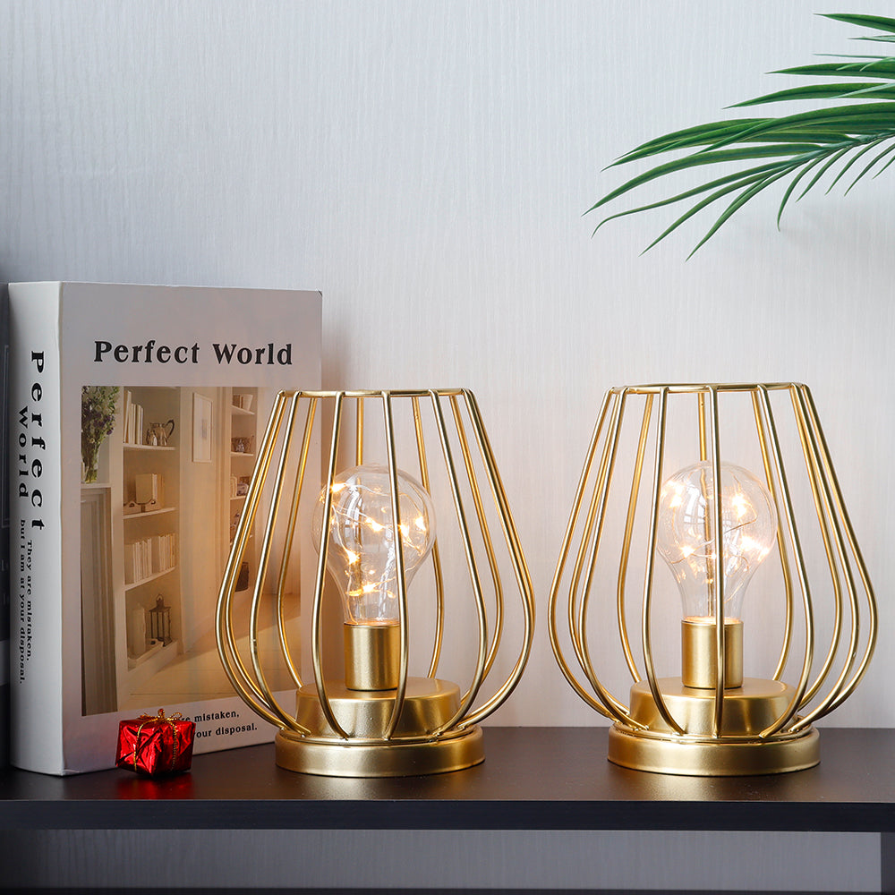 7'' Tall Metal Lamp Mini Cage Shape Cordless Table Battery Lanterns(Set of 2)-2
