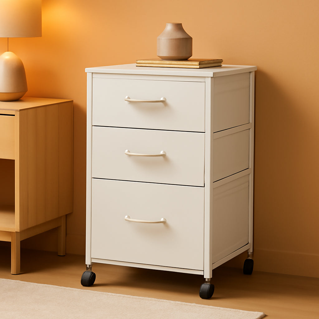 Mobile File Cabinet With 3 Drawers Rolling In White
