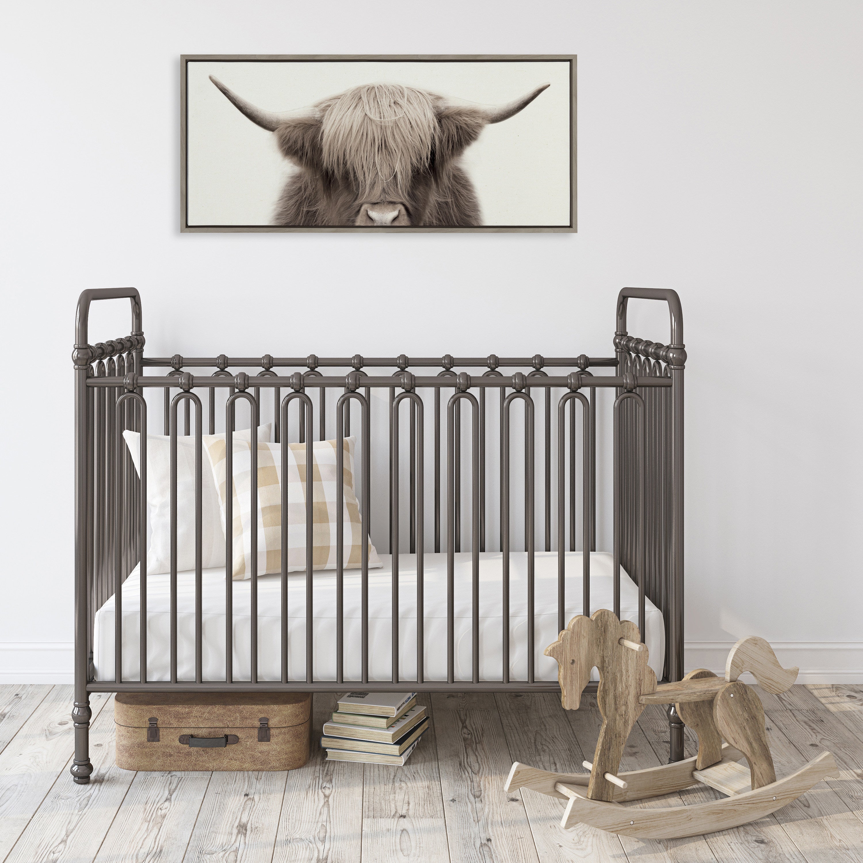 Sylvie Hey Dude Highland Cow Color Framed Canvas by The Creative Bunch Studio