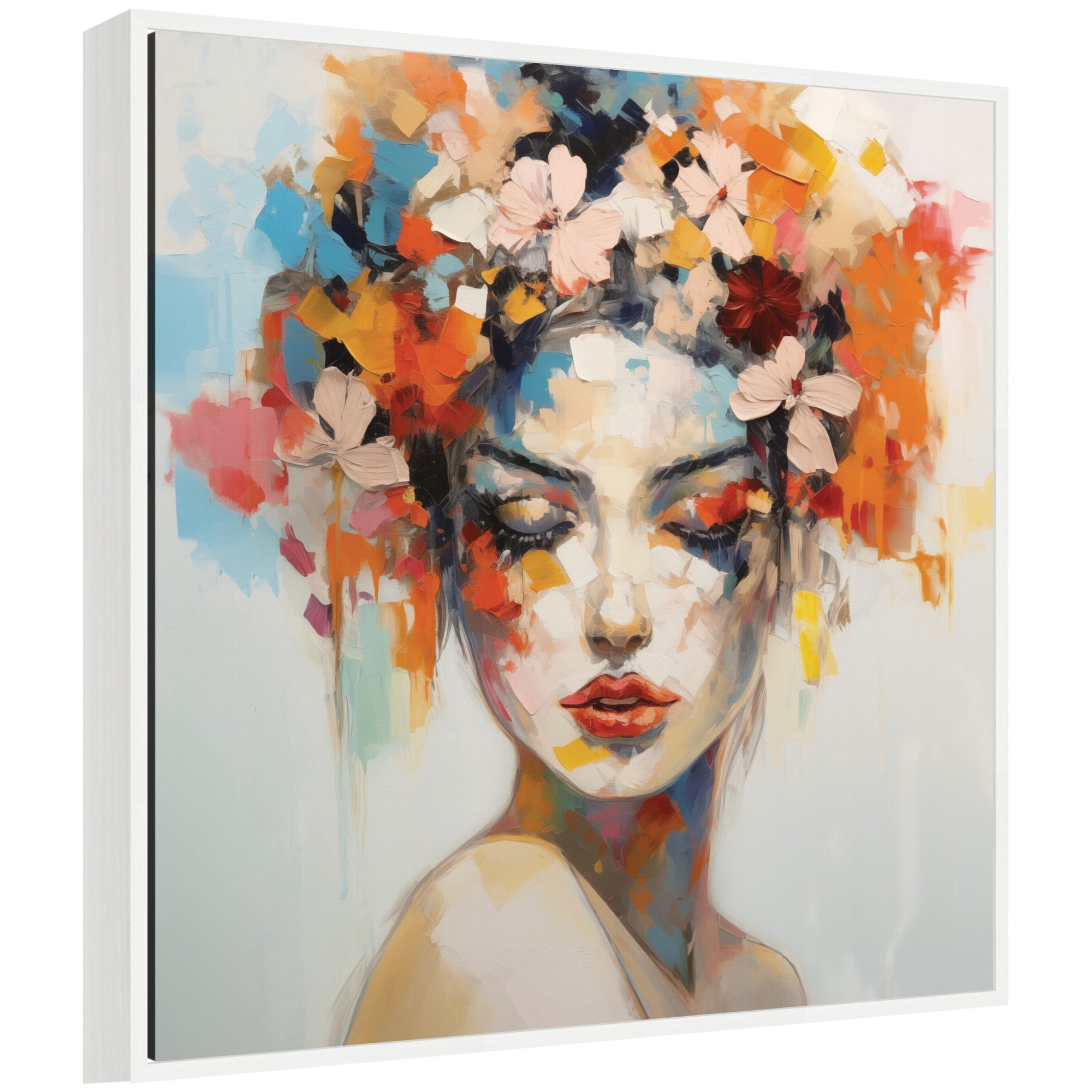 Sylvie Female Figure Colorful Flowers In Hair Framed Canvas by The Creative Bunch Studio
