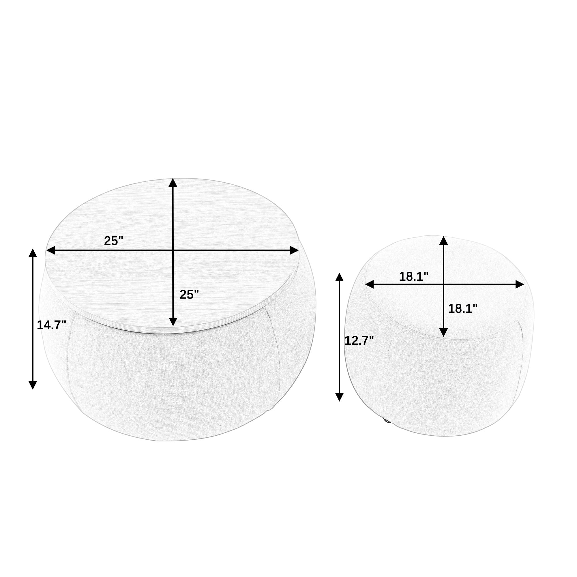 Modern Classic Round Storage Ottoman Coffee Table with Removable Top