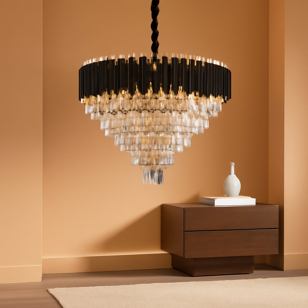 24 Inch Matte Black RoseGold CrystalChandelier Fixture-0