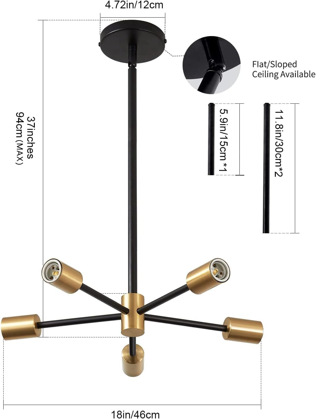 Sputnik Chandelier Black Gold Adjustable Ceiling Light-2