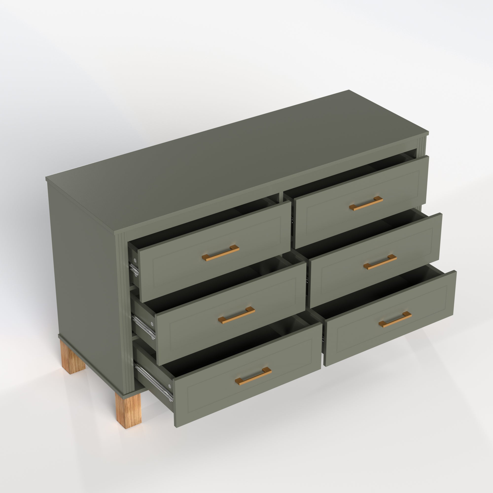 6-Drawer Double Dresser in Olive