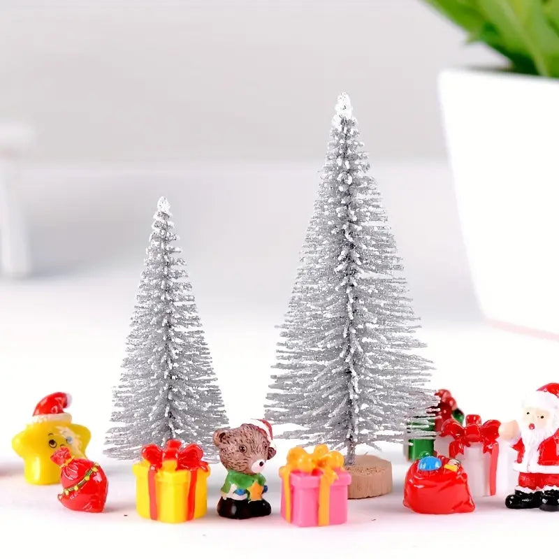 Set of 8 Pine Needle Christmas Tree Micro Bonsai Decorations-3