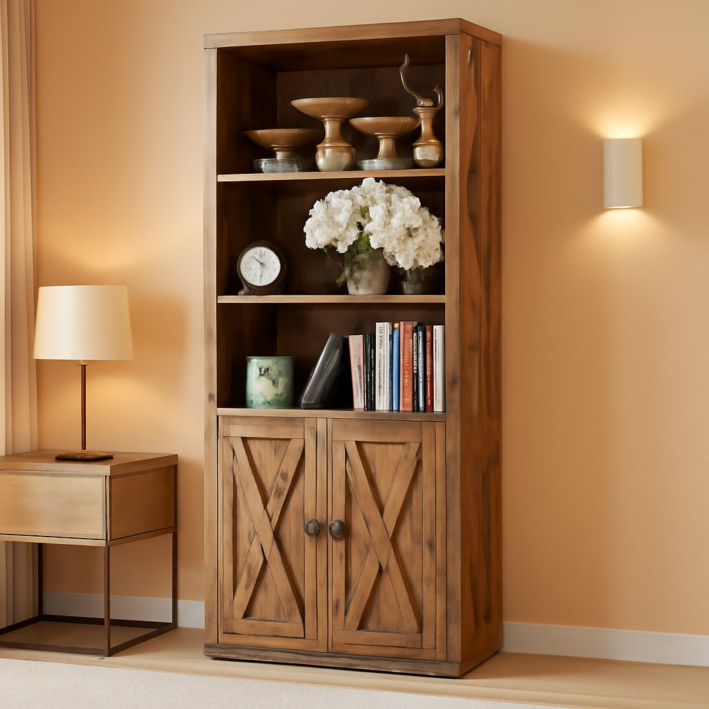 Industrial Bookshelves With Doors 5 Shelf Floor Standing