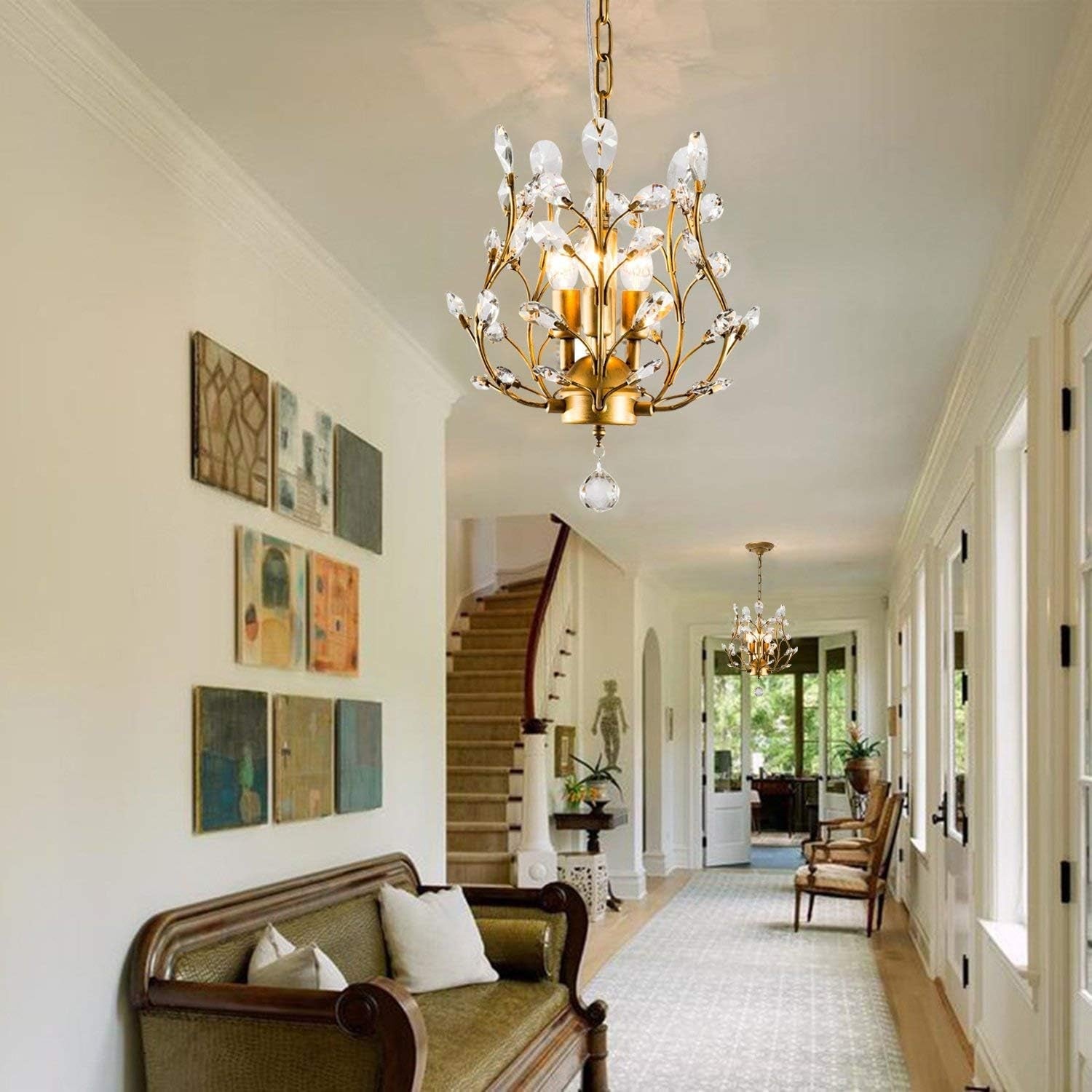 Gold Three Light Crystal Chandelier Ceiling Fixture-2