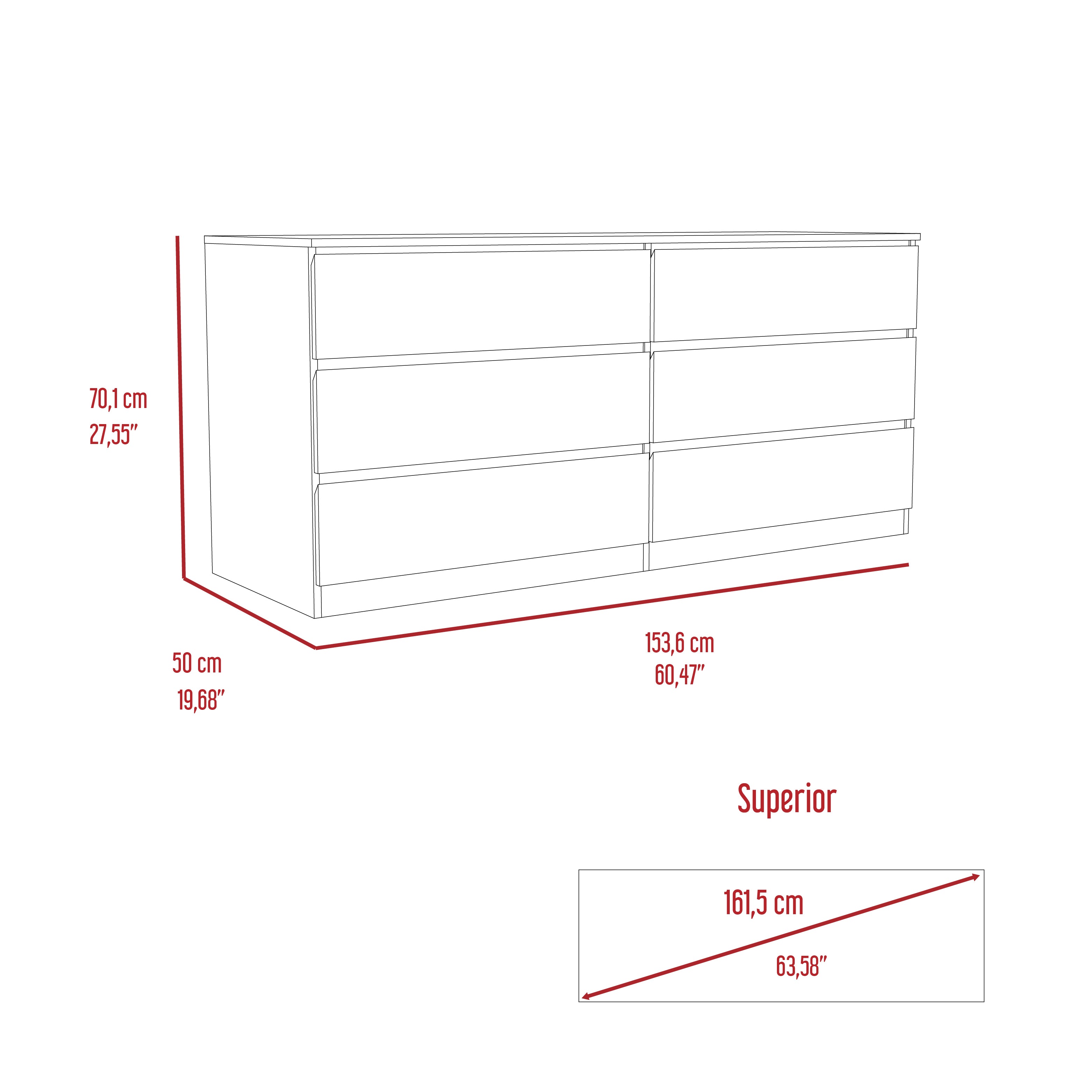 6 Drawer Double Dresser Tronx, Superior Top - White