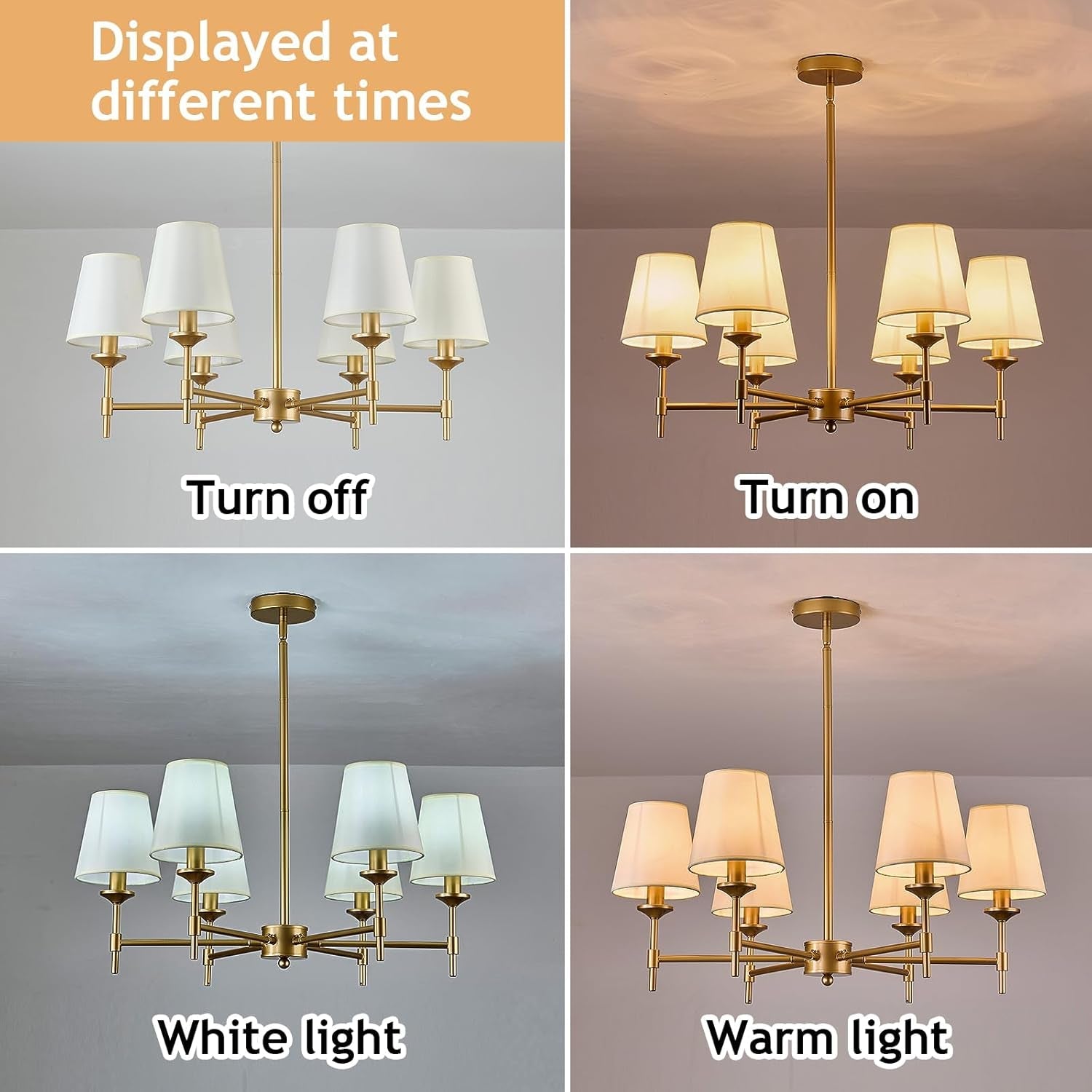 Gold Farmhouse Chandelier 6 Light Fixture with Linen Shades-3