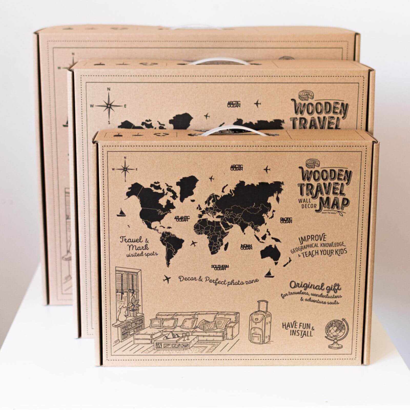 3D LED Wooden World Map 3.0 Terra