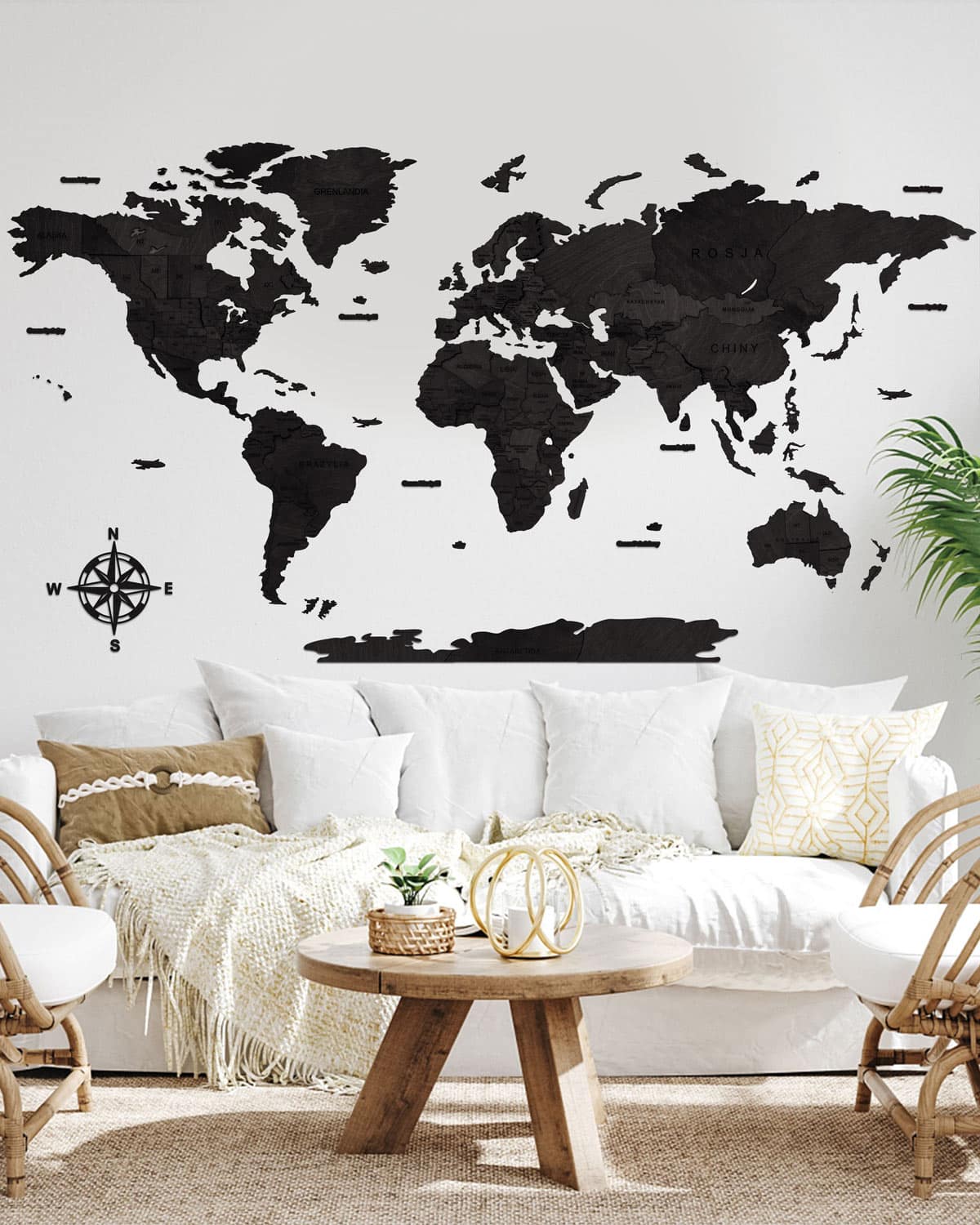 3D world Travel Map Wooden Wall Decor Heban