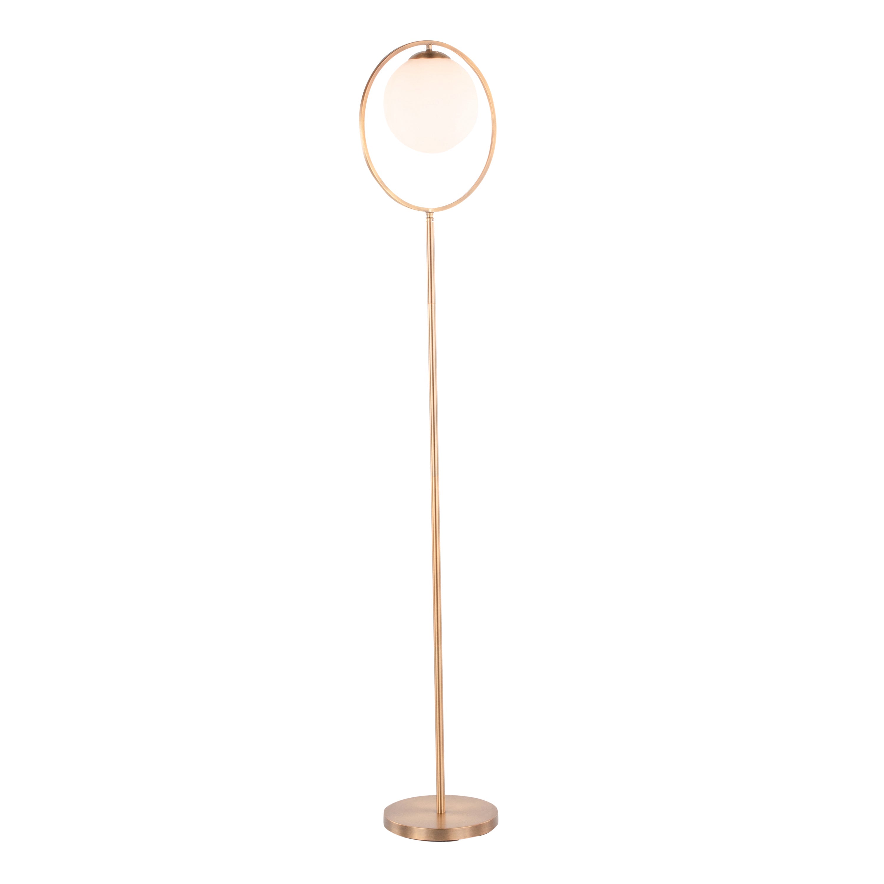 Moon Contemporary Floor Lamp in Gold Metal and Frosted Glass