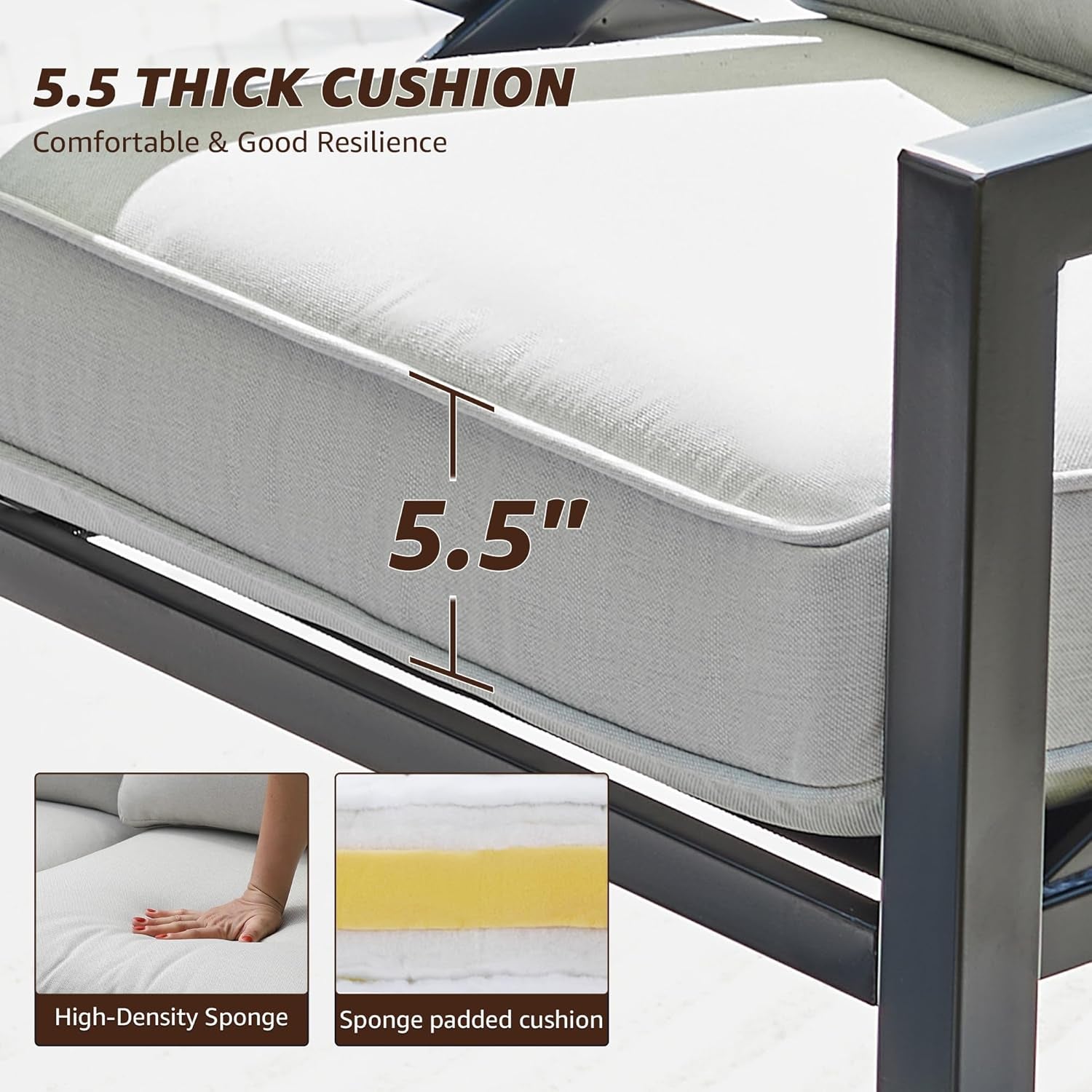 4 Piece Outdoor Metal Patio Set With 5.5 Inch Cushions And Coffee Table