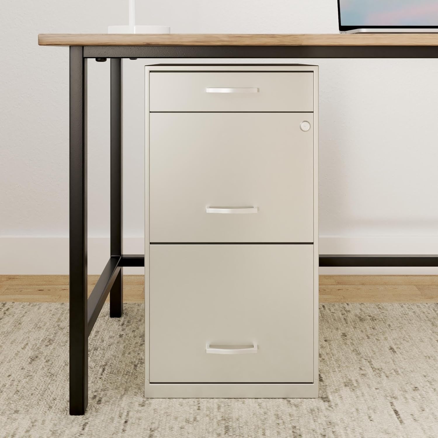 Pearl White 18 Inch Deep 3 Drawer Metal File Cabinet