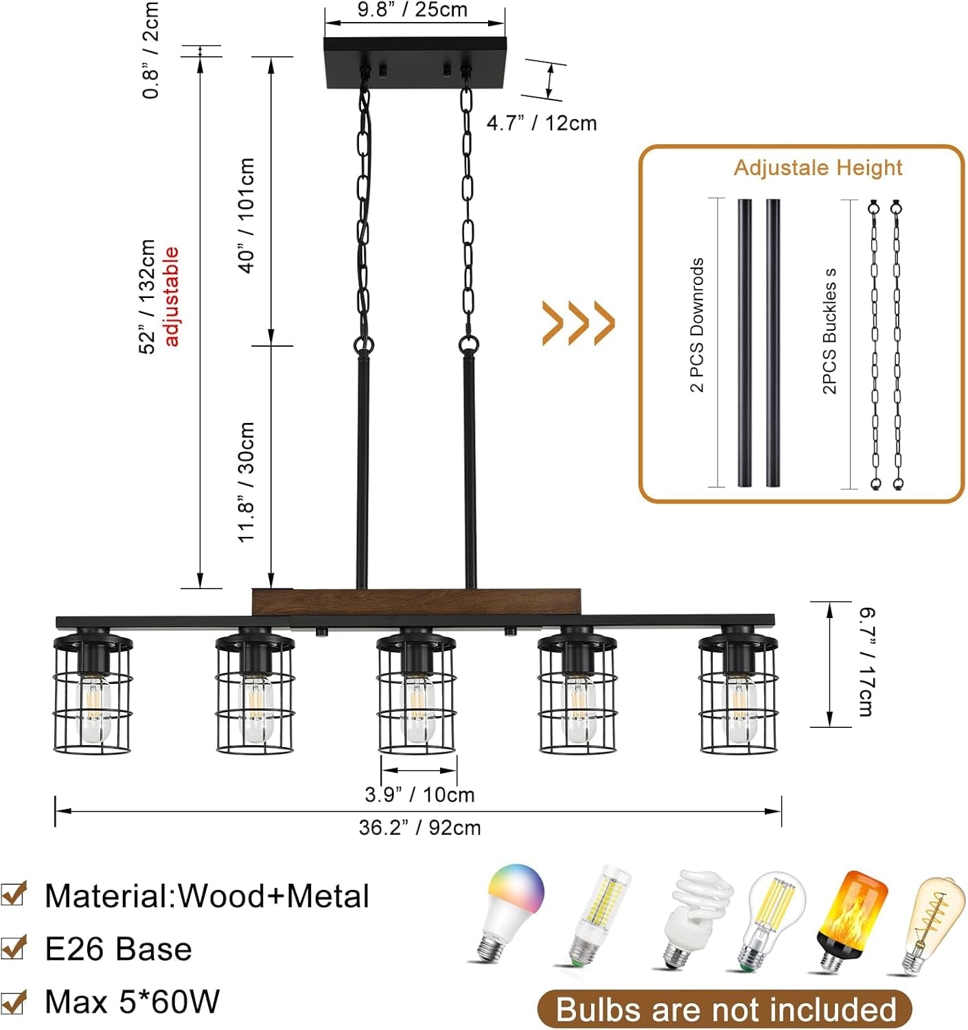 Black Chandelier 36 Inch Overhead Luminaire Fixture-4