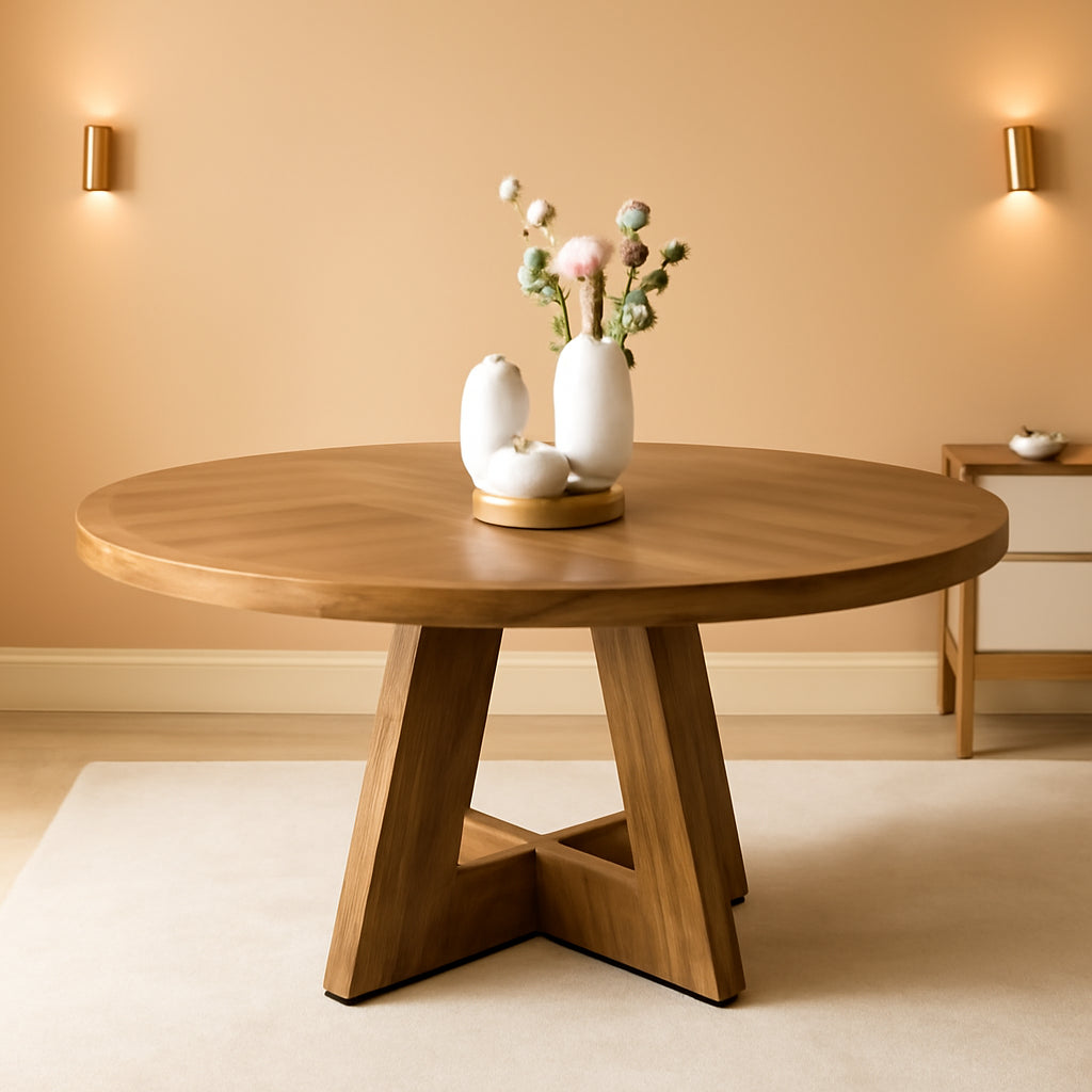 Round Dining Table Wood 47 Inch Burlywood Finish Farmhouse