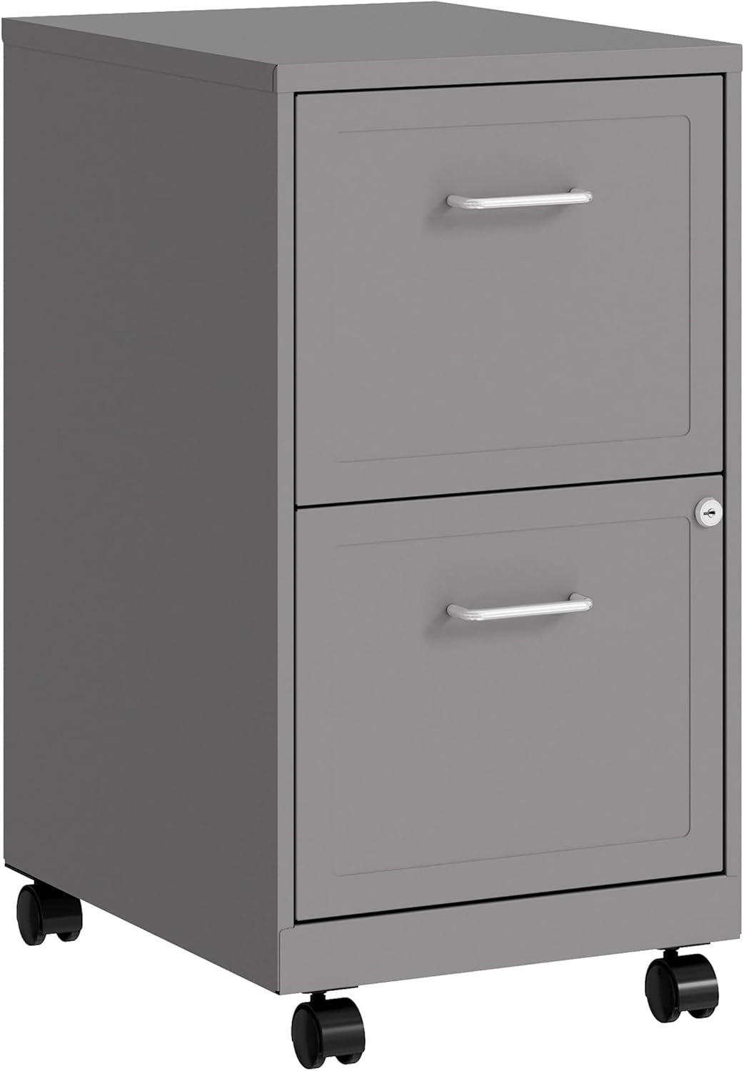 Mobile File Cabinet With Chrome Pull And Locking Drawers In Silver