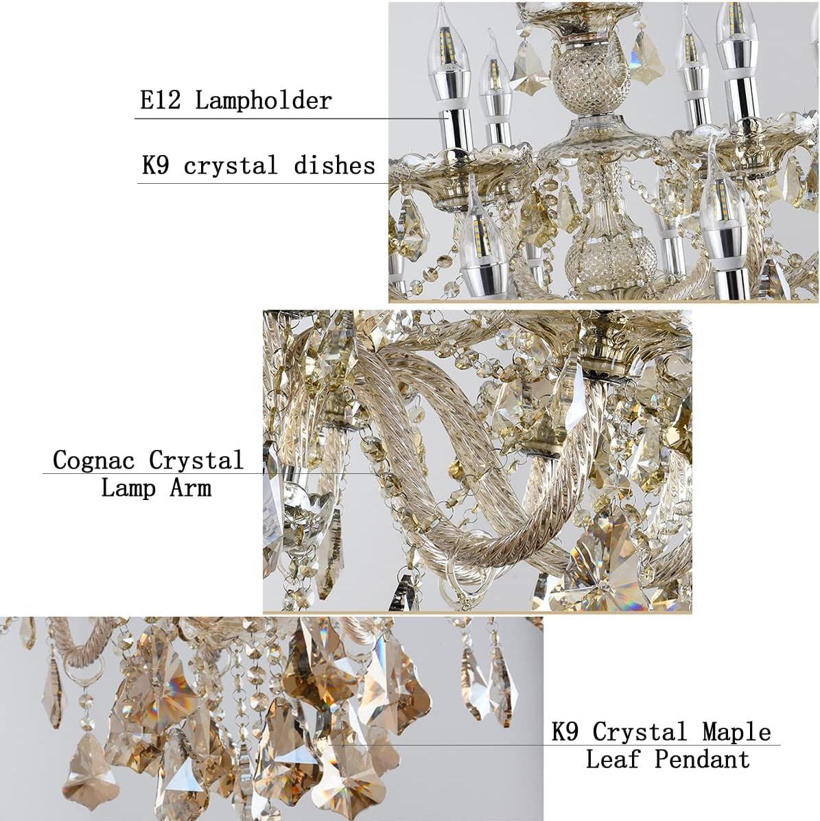 Cognac Crystal Chandelier 18 Lights Large Diameter-3