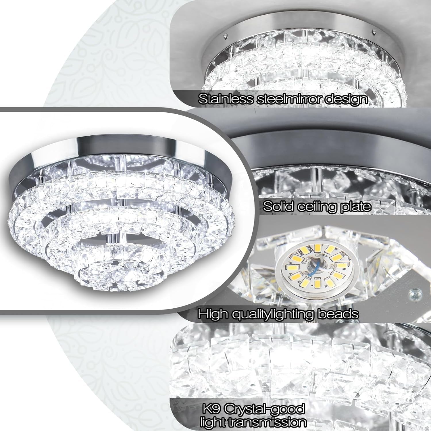 11.8 Inch Crystal Chandelier Ceiling Light 6500K LED-4