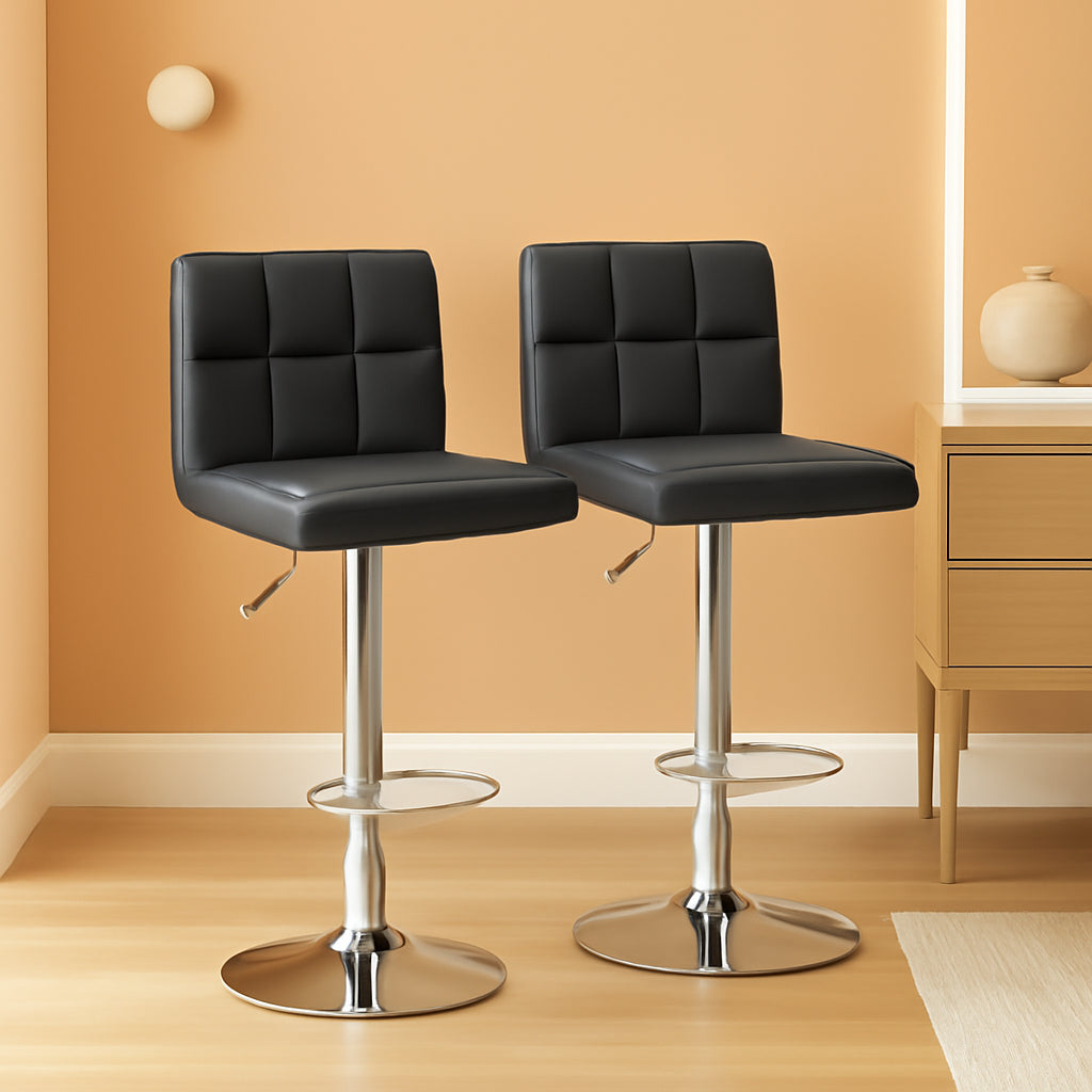 Black PU Leather Adjustable Swivel Bar Stools Set Of 2