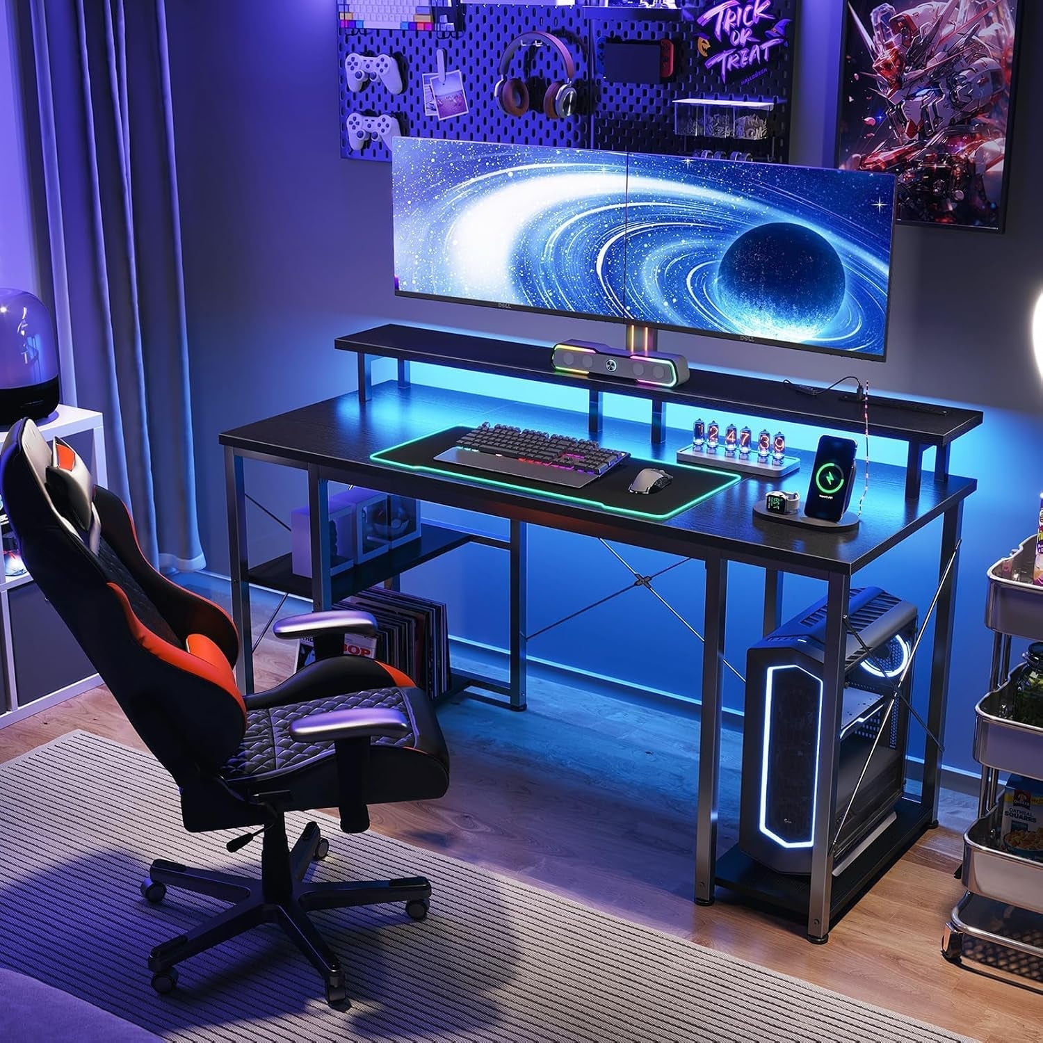 48 Inch LED Gaming Desk With Monitor Stand And USB Ports