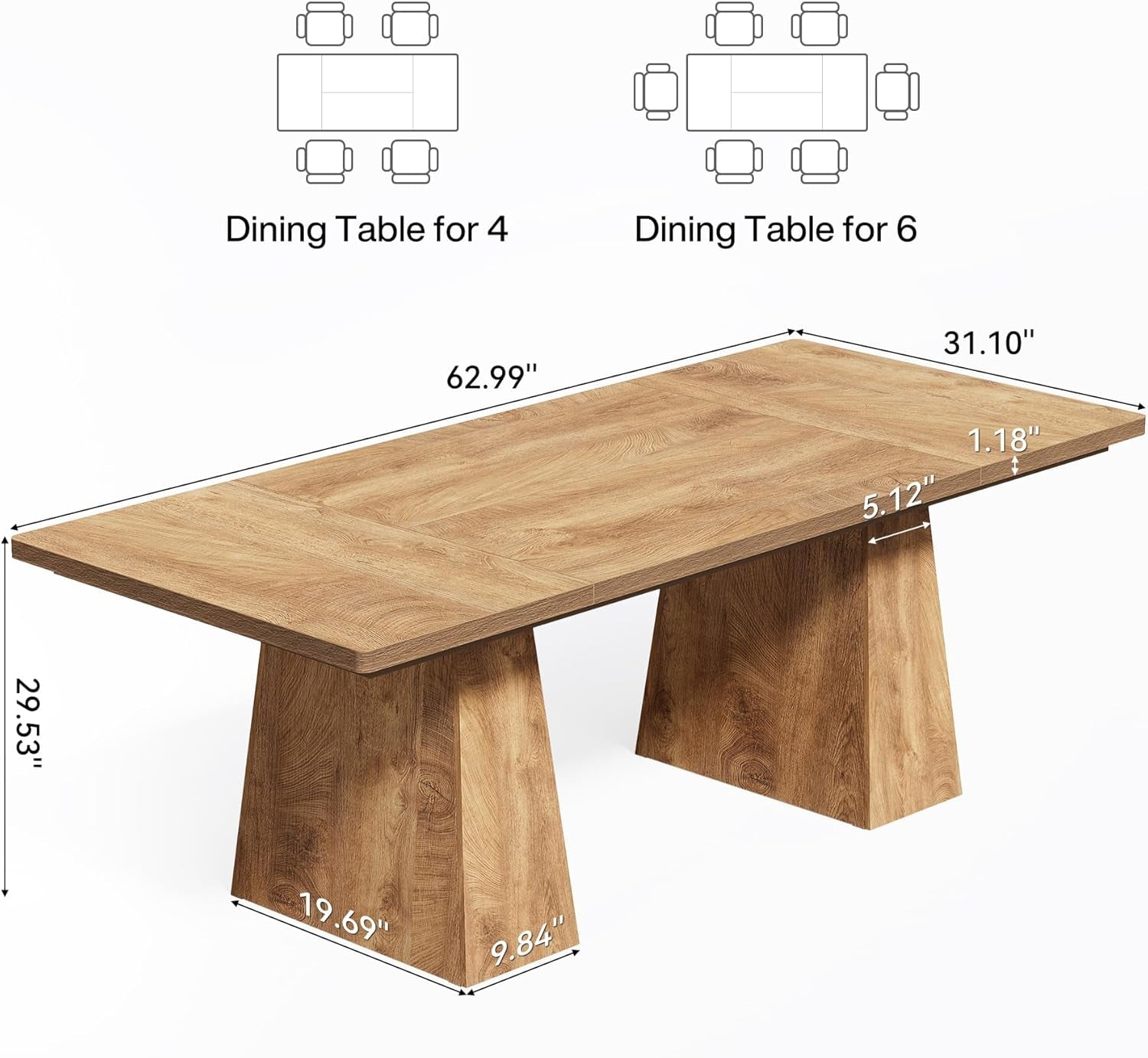 Oak Dining Table For 6 With Scratch Resistant Coating