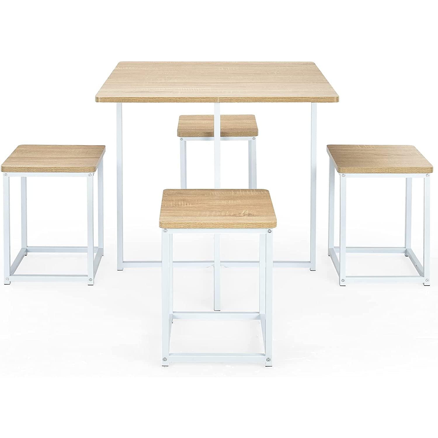 Compact Kitchen Table And Chairs Set Beige White Five Piece