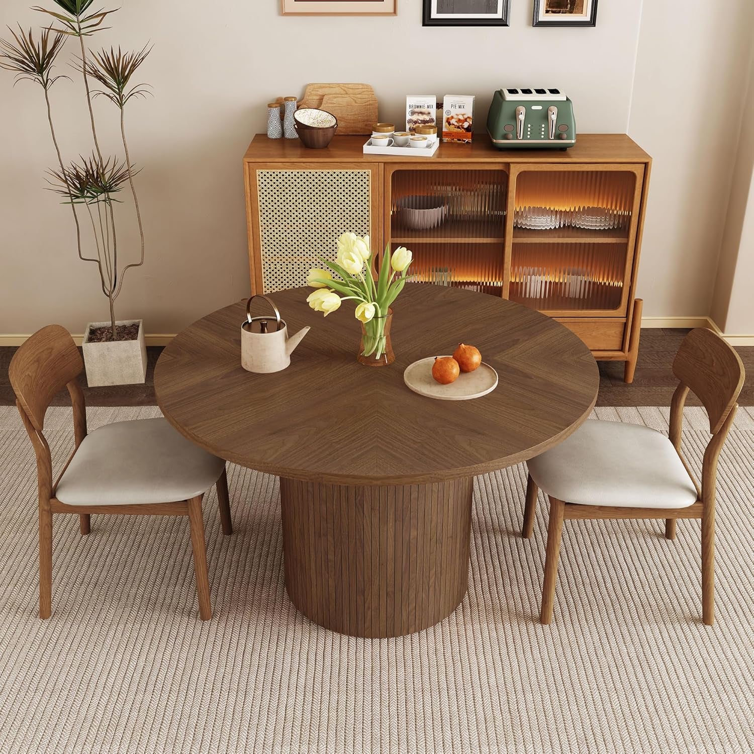 Round Dining Table For 4 Walnut 47 Inch Modern Farmhouse
