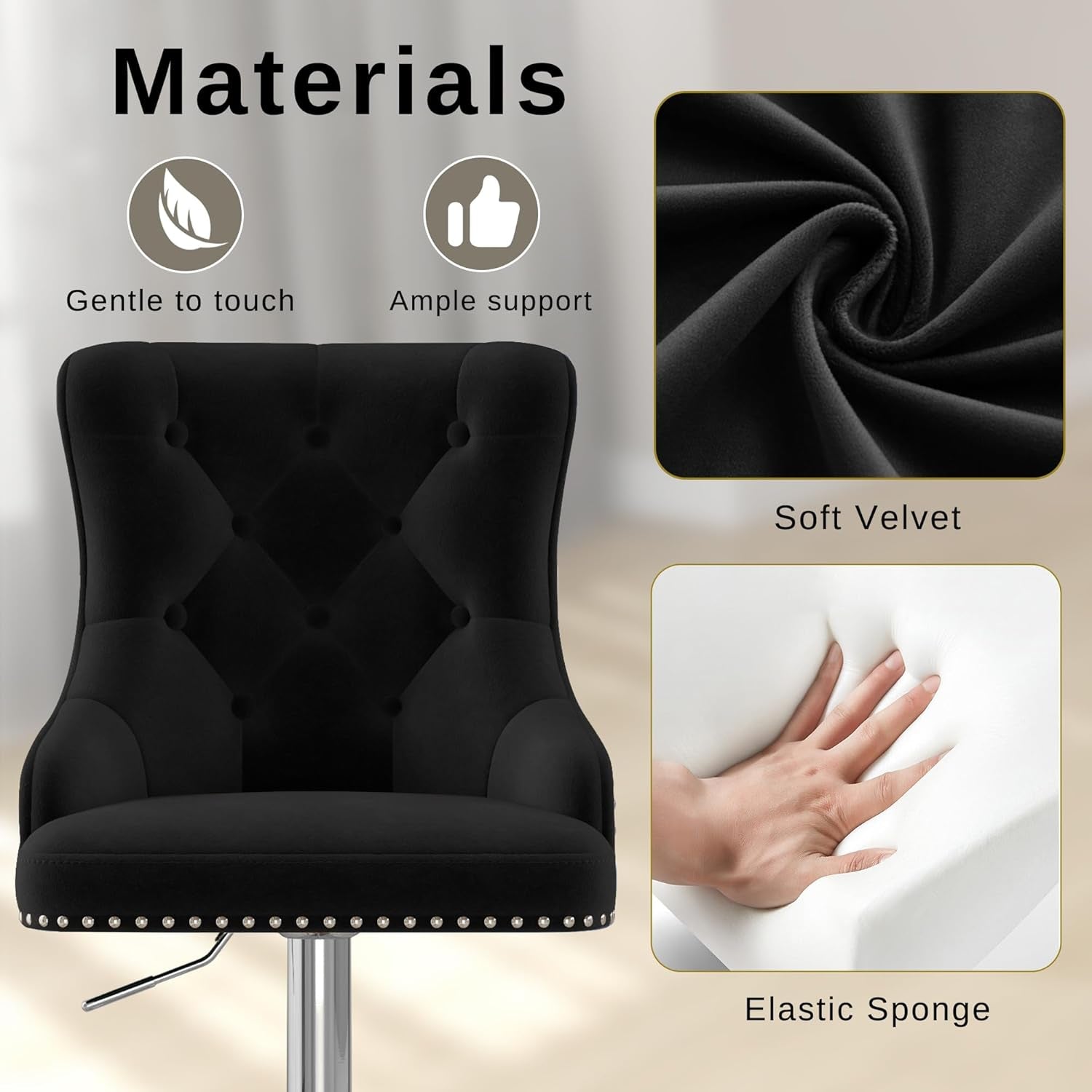 Elegant Velvet Bar Stool Set With Swivel Chrome Base