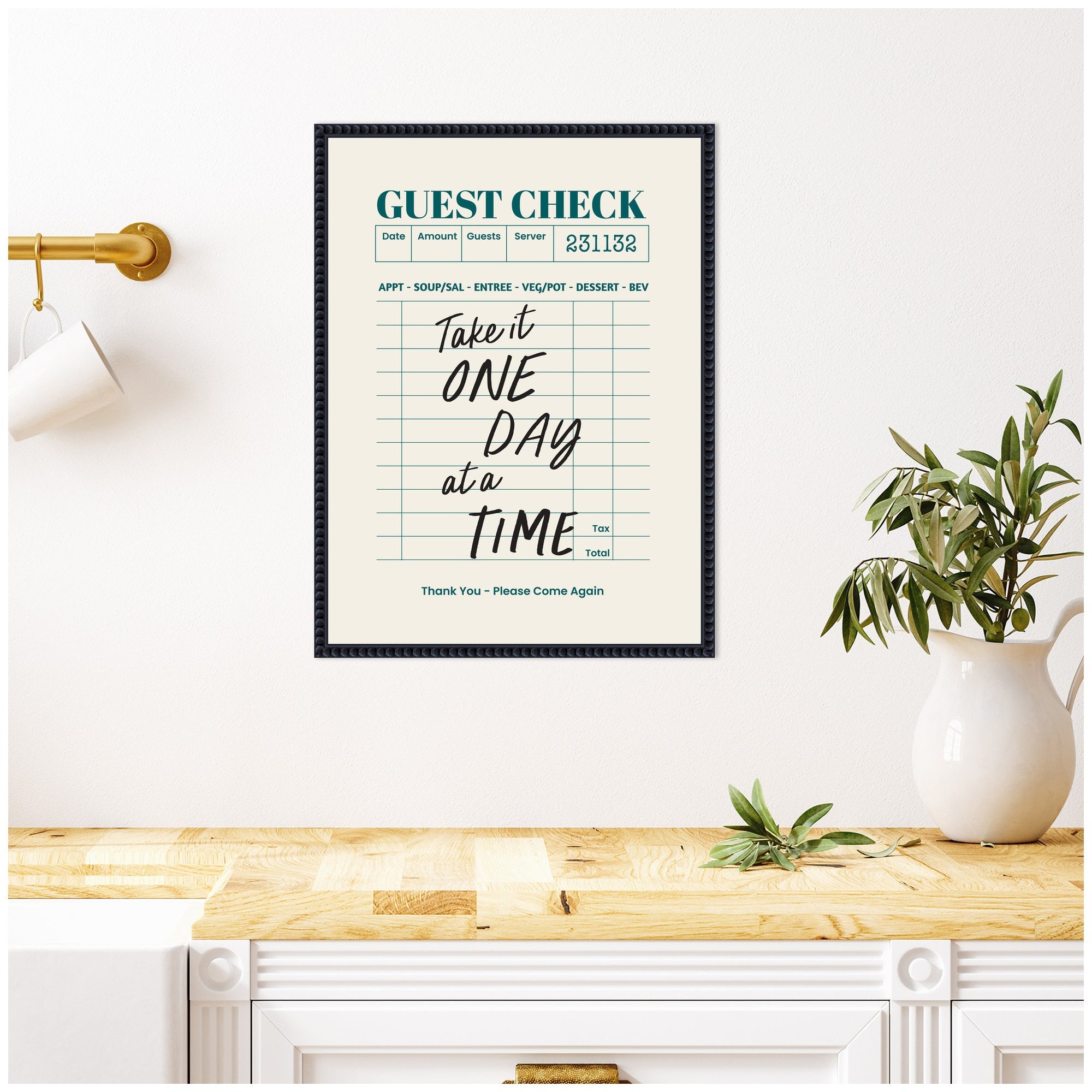 Guest Check One Day At A Time by The Creative Bunch Studio Framed Canvas Wall Art Print