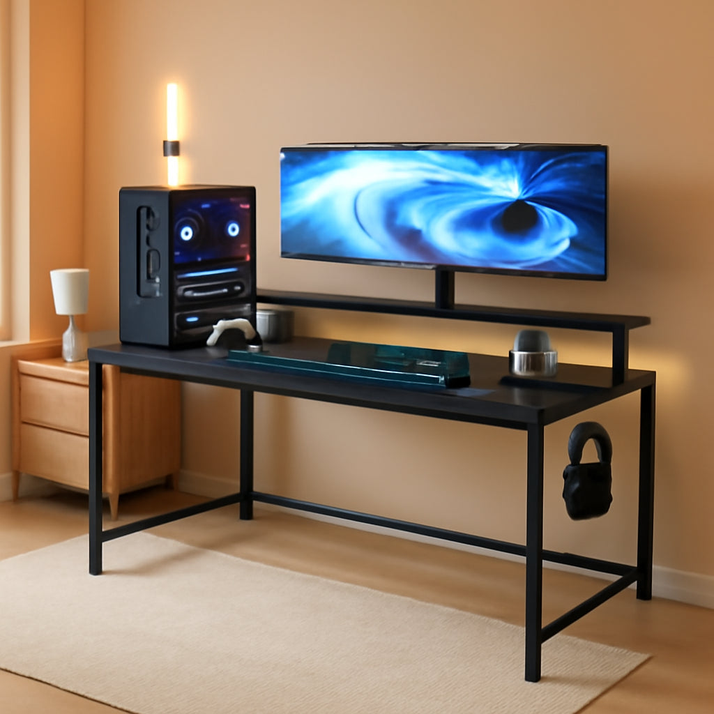 59 Inch Gaming Desk With USB Ports And LED Lighting