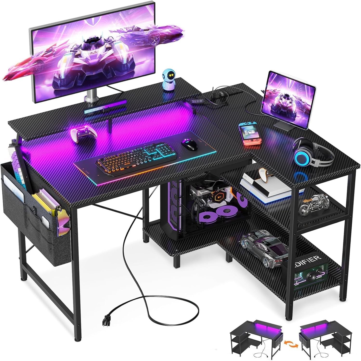 40 Inch Gaming Desk With USB Ports And LED Lights Black