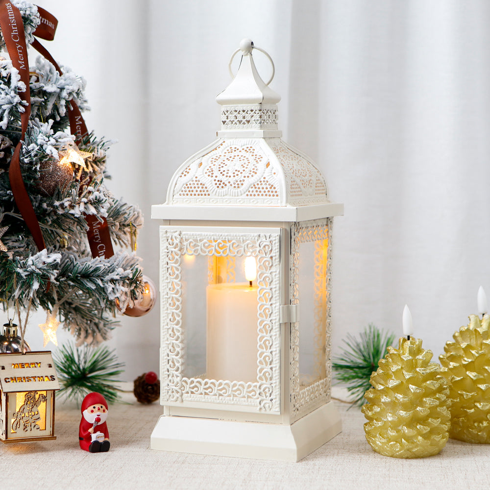 13'' High Rustic Style Metal Candle Lantern(White)-0