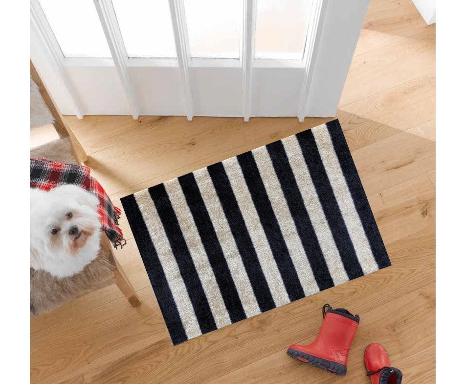 2' X 3' Black and Tan Wide Stripe Washable Floor Mat-4