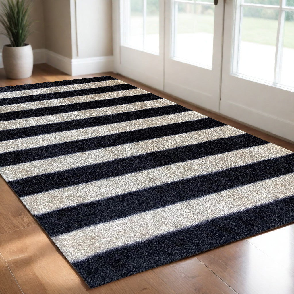 2' X 3' Black and Tan Wide Stripe Washable Floor Mat-0