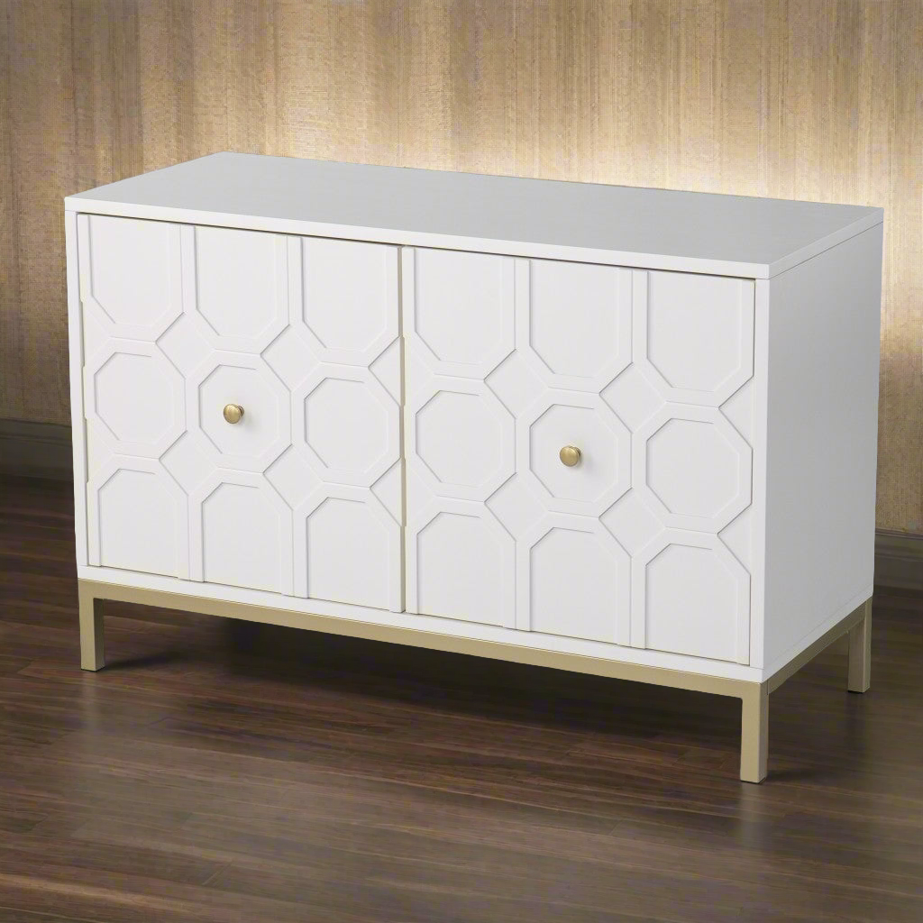 White and Gold Moroccan Dynasty Two Door Accent Cabinet