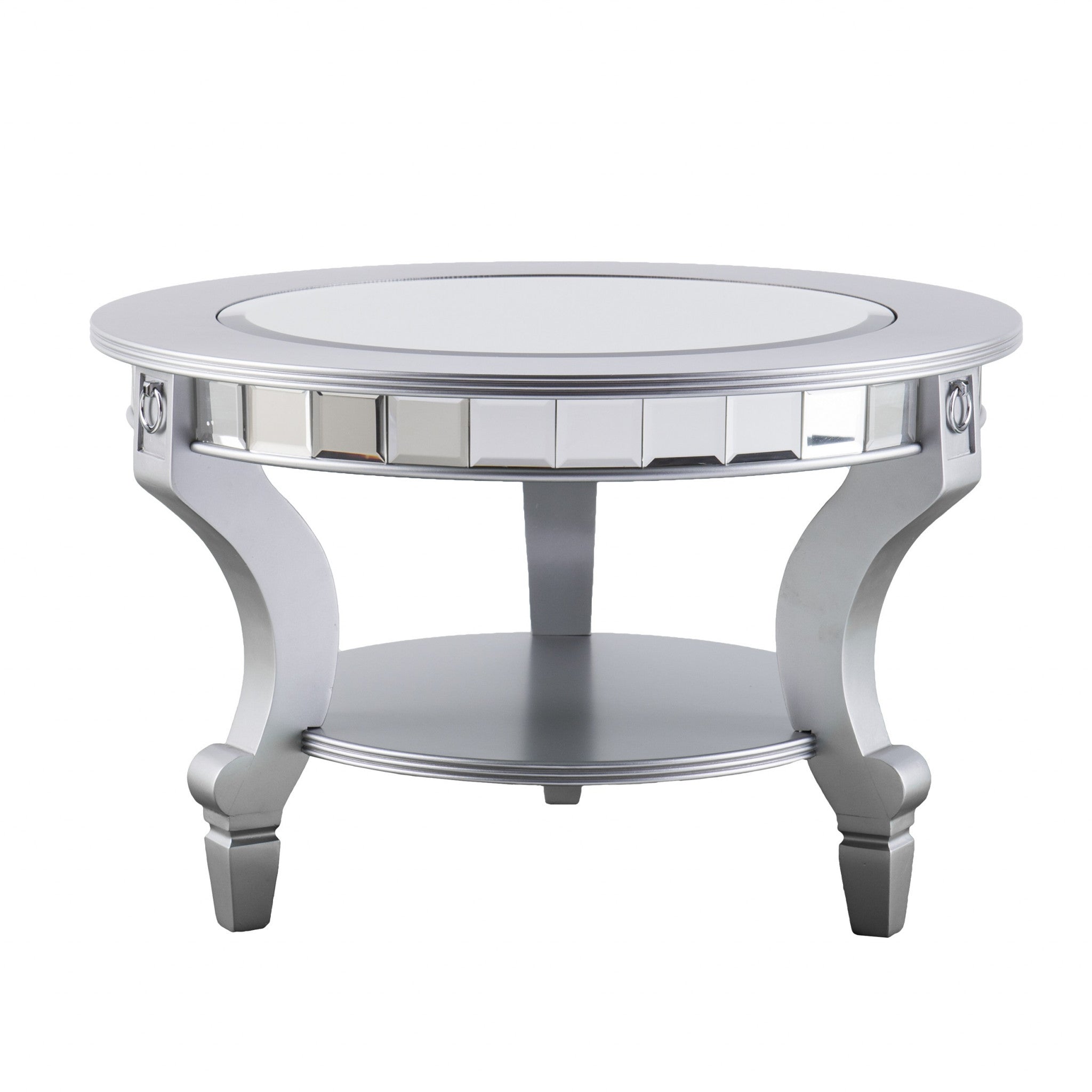 29" Silver Mirrored And Metal Round Mirrored Coffee Table-2