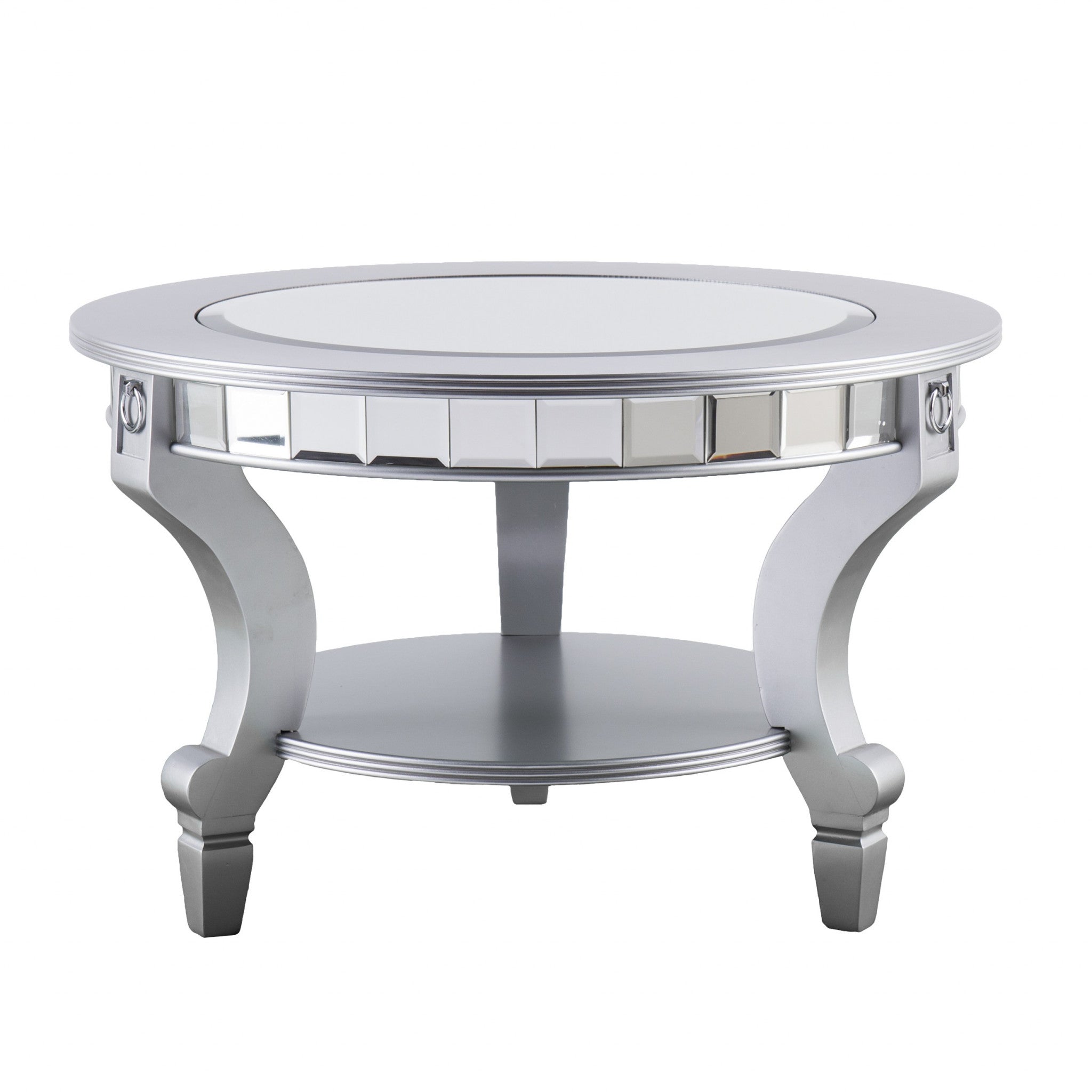 29" Silver Mirrored And Metal Round Mirrored Coffee Table-4