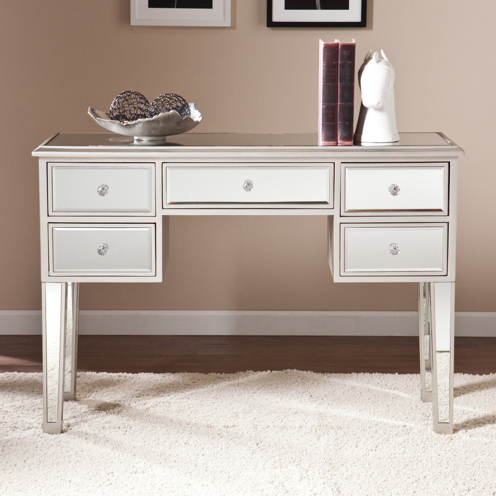 43" Silver Mirrored Glass Console Table With Storage-3