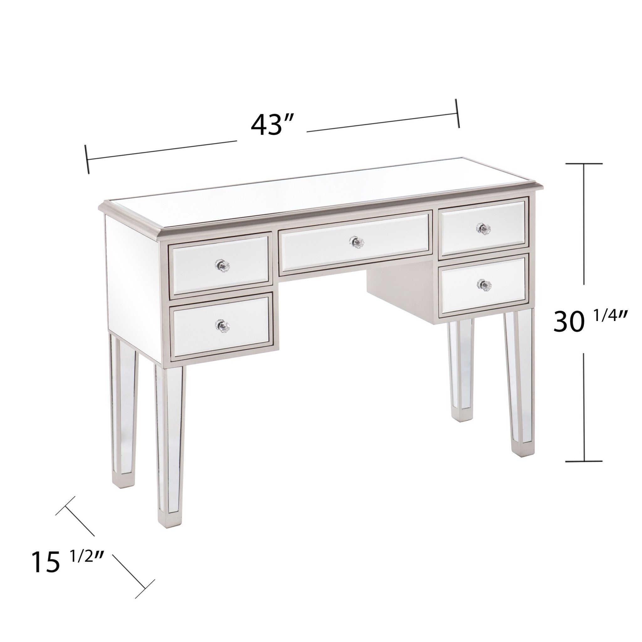 43" Silver Mirrored Glass Console Table With Storage-4