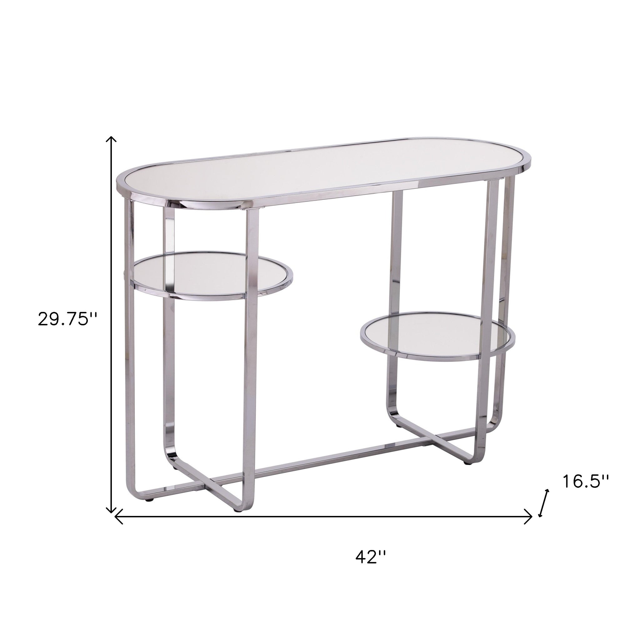 42" Clear and Silver Mirrored Glass Oval Frame Console Table With Storage-7