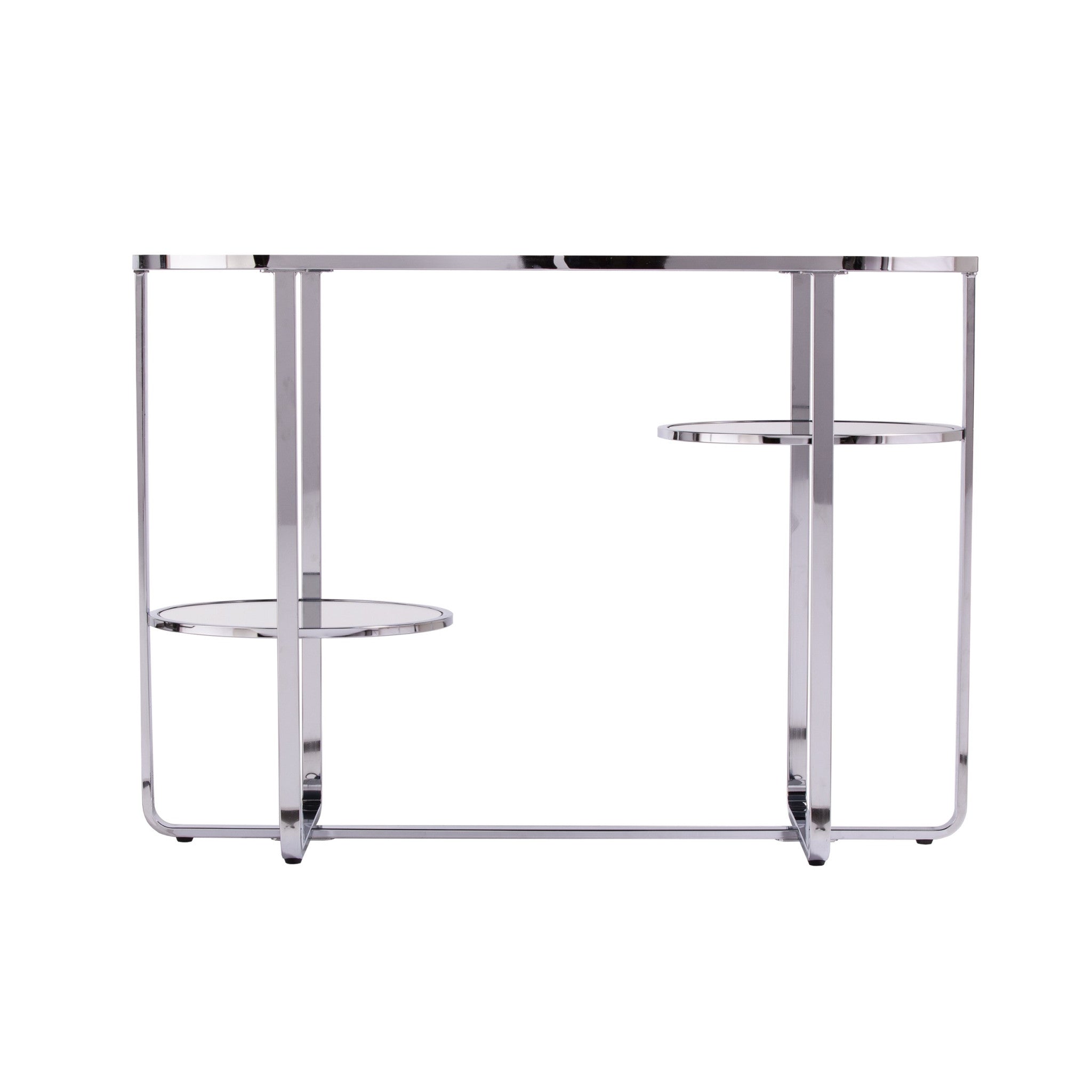 42" Clear and Silver Mirrored Glass Oval Frame Console Table With Storage-3