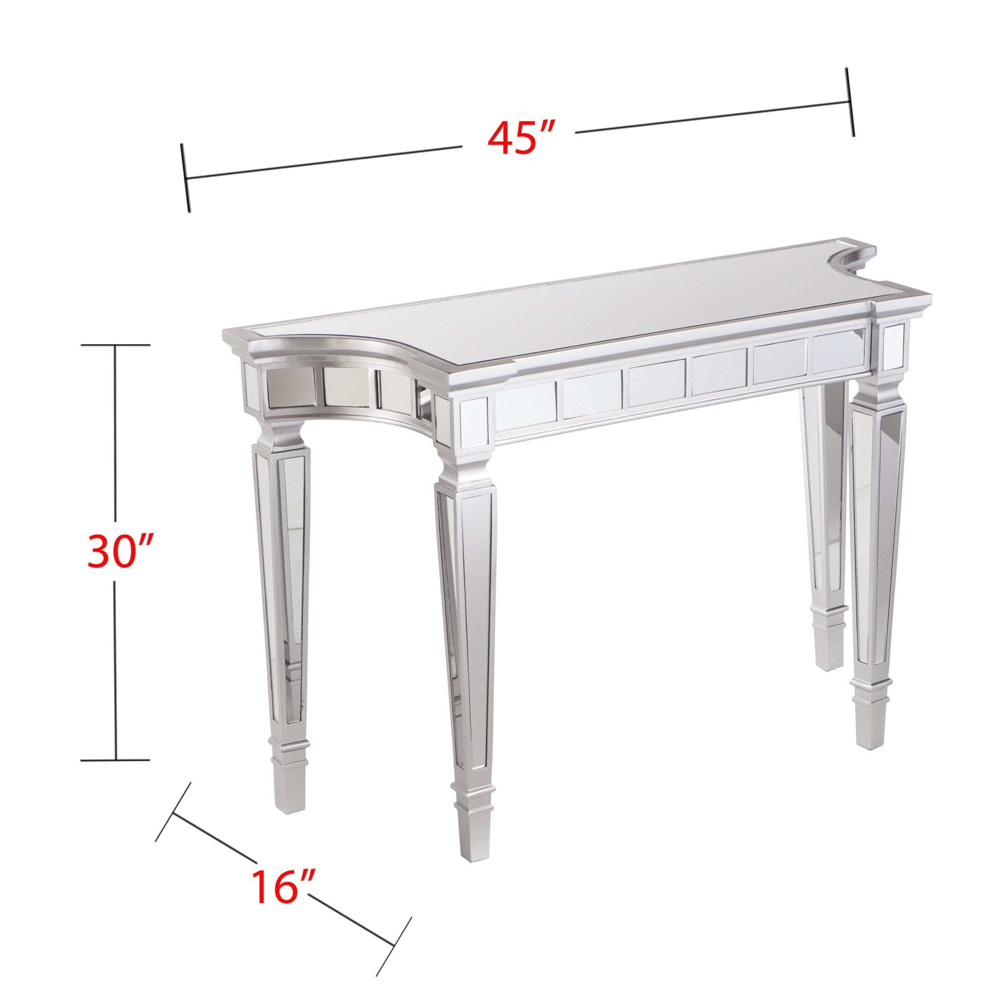 45" Silver Mirrored Glass Free Form Console Table-7