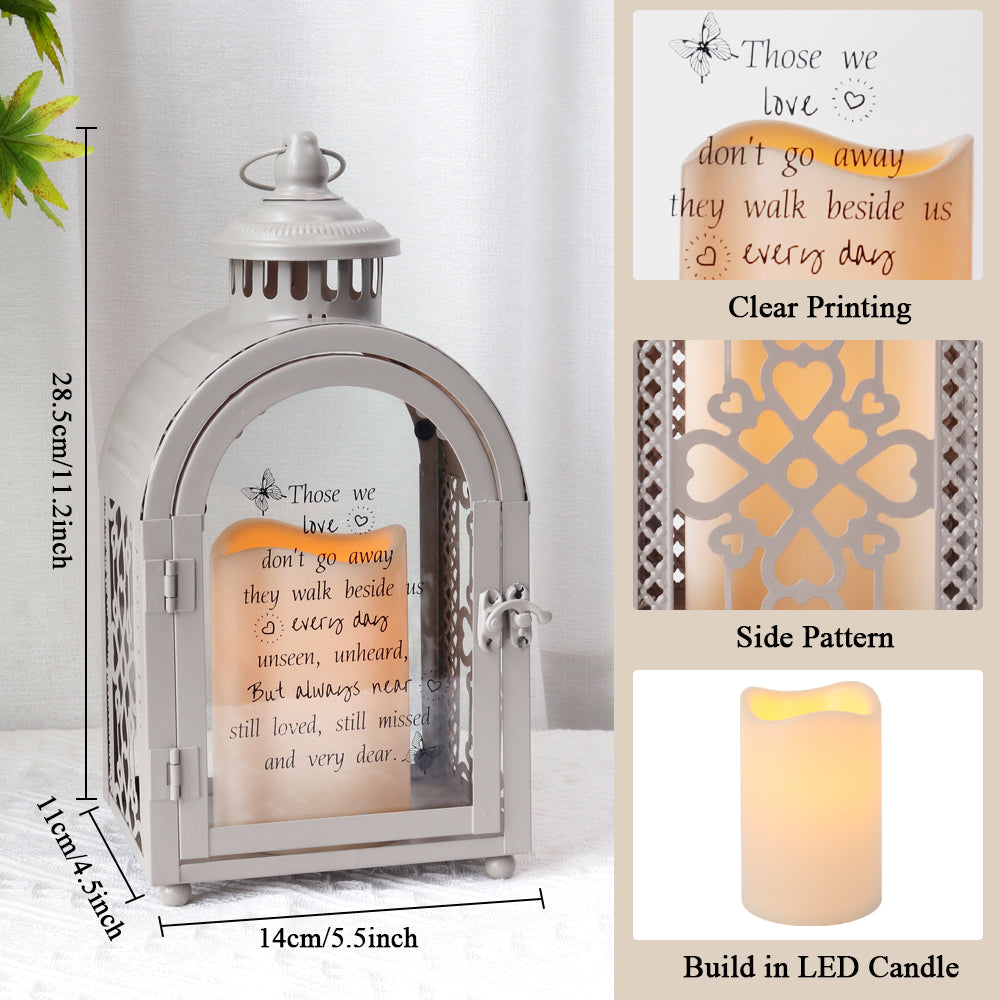 11''High Remembrance Lantern with Timer Candle Bereavement Sympathy Gift Memorial Lantern (Grey)-1