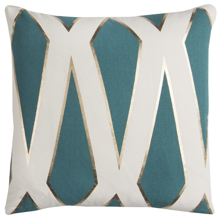 Teal Ivory Geometric Linework Throw Pillow-0