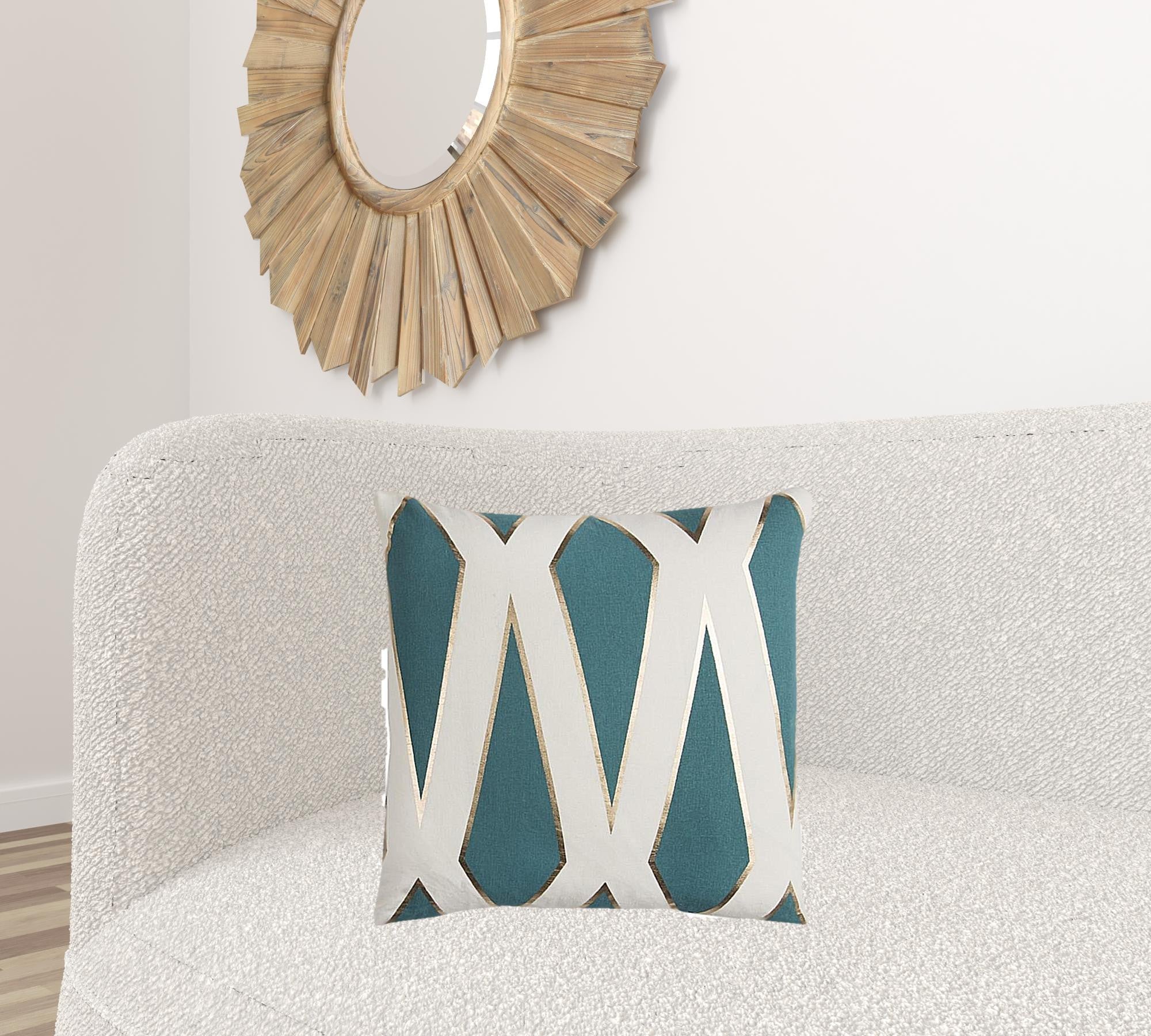 Teal Ivory Geometric Linework Throw Pillow-1