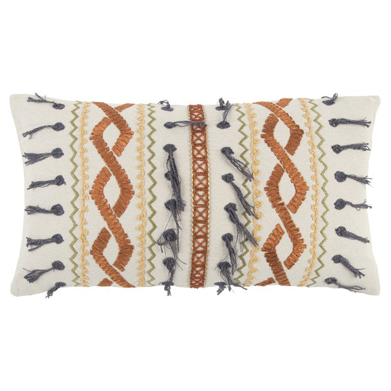 Rust Gray Ribbon Embroidered Lumbar Pillow-0