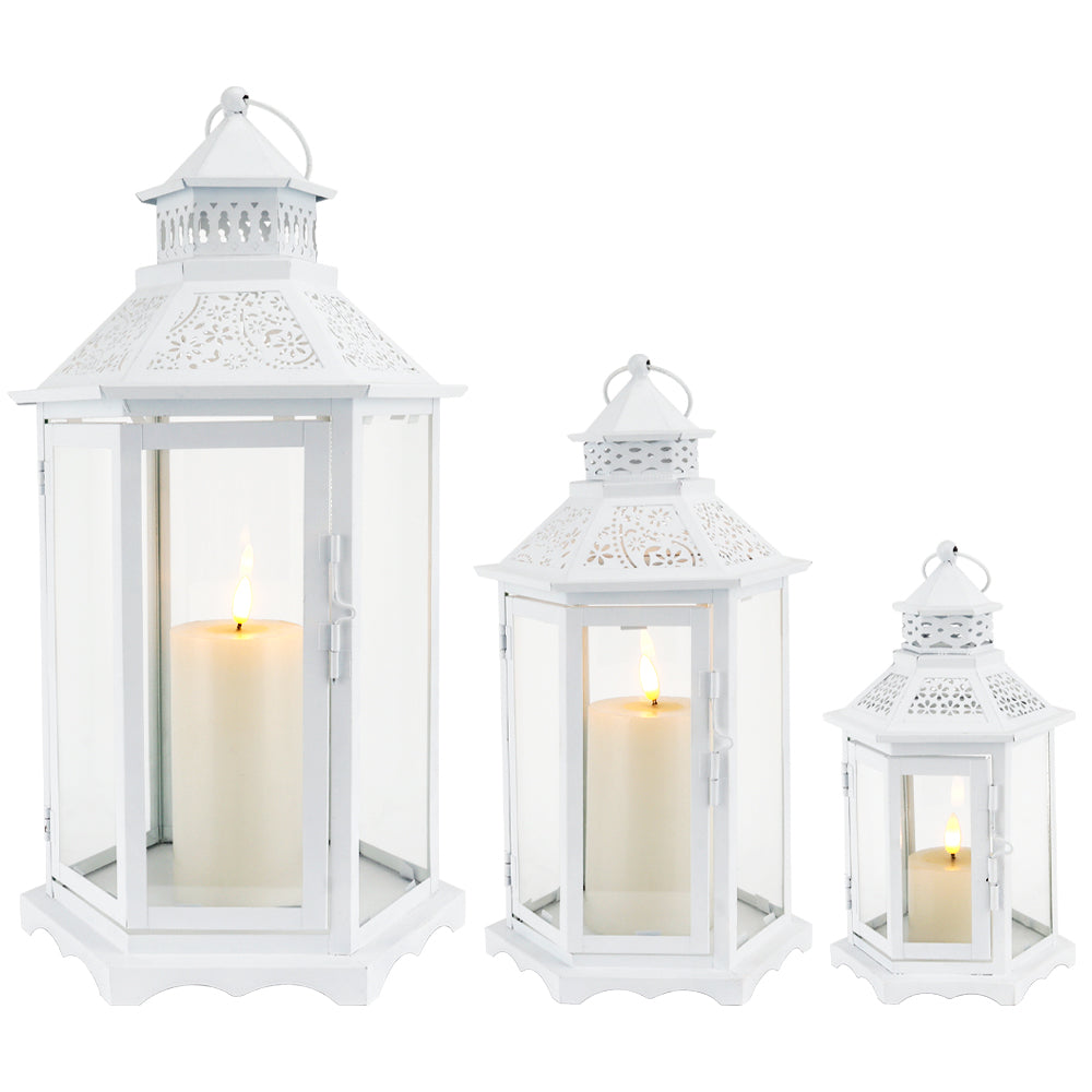Set of 3 White Hexagonal Decorative Hanging Lantern 18'' High-1