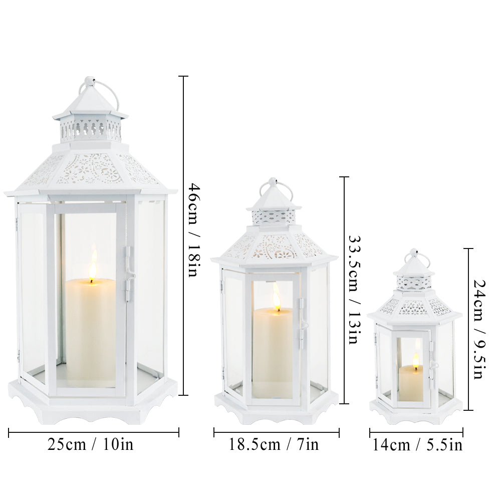 Set of 3 White Hexagonal Decorative Hanging Lantern 18'' High-2